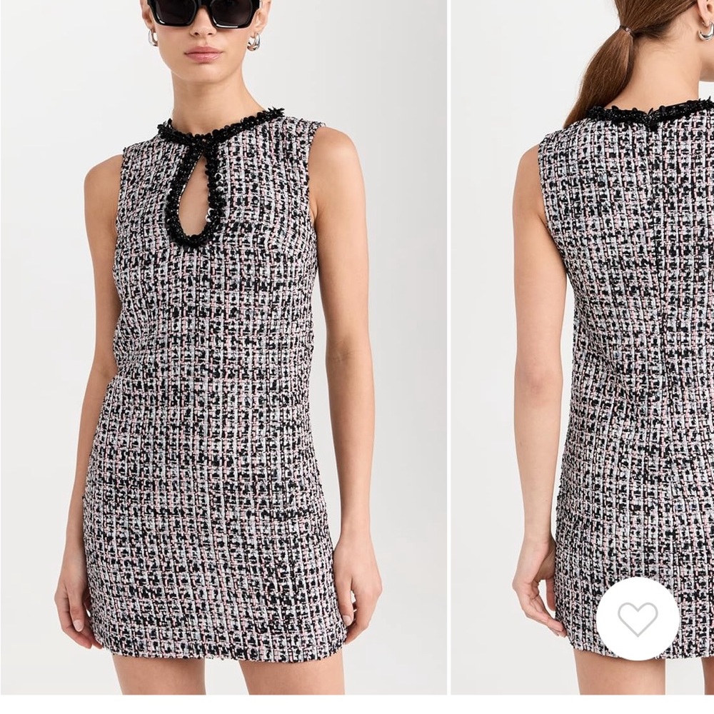 Self-Portrait Black and White Tweed Embellished Mini Dress